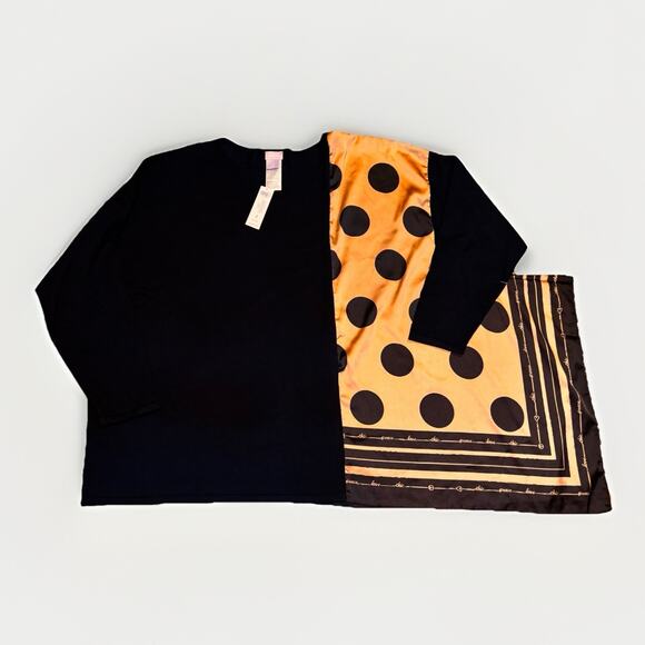 Chico’s Size 3 XL Black Polka Dot Scarf Overlay Tunic Top NWT - Picture 1 of 5